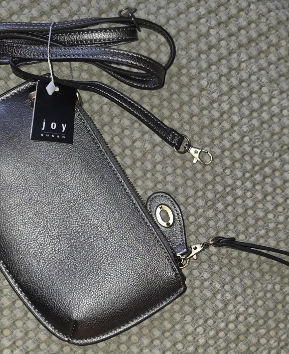 Joy Susan Metalic Gray Crossbody Wristlet NWT - Picture 2 of 9